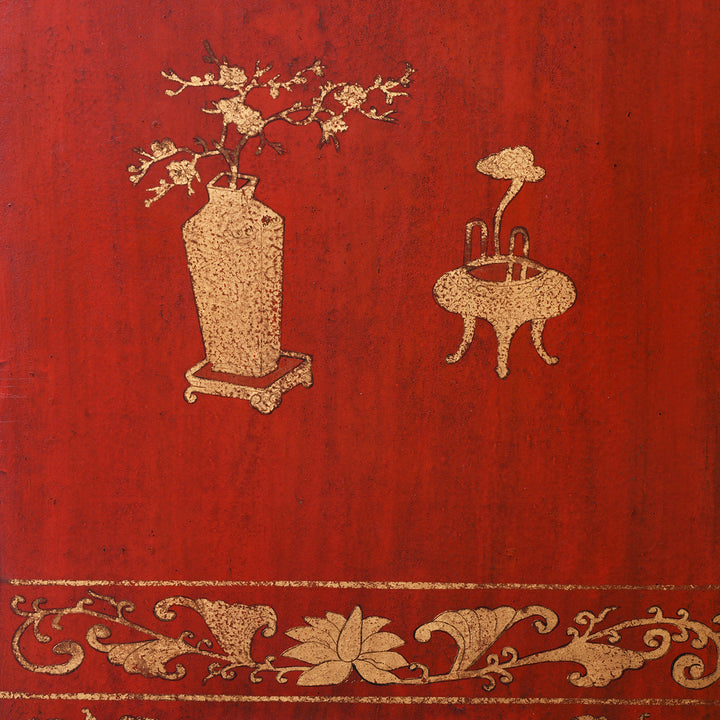 Detail From Chinese Export Red Lacquer Folding Screen With Gilt Figures And Floral Decoration | Indigo Antiques