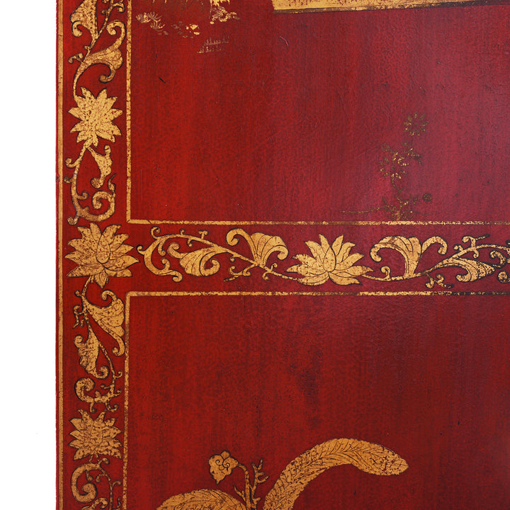 Detail From Chinese Export Red Lacquer Folding Screen With Gilt Figures And Floral Decoration | Indigo Antiques