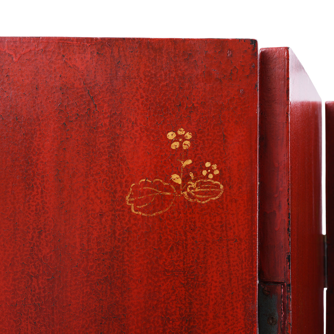 Detail From Chinese Export Red Lacquer Folding Screen With Gilt Figures And Floral Decoration | Indigo Antiques
