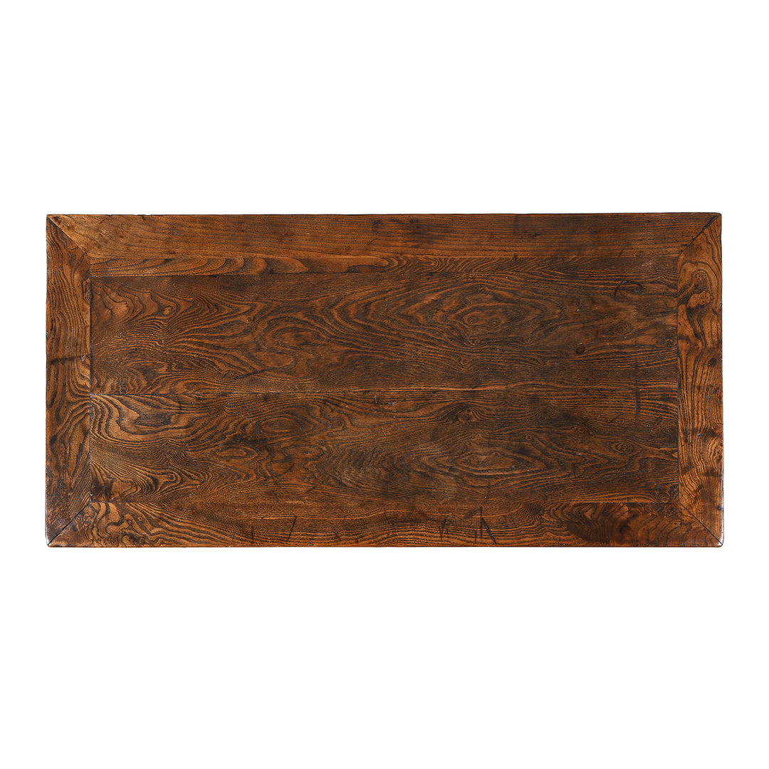 Top Down View Of 19Th Century Tianjin Burr Elm Sideboard With Brass Hardware And Three Drawers | Indigo Antiques