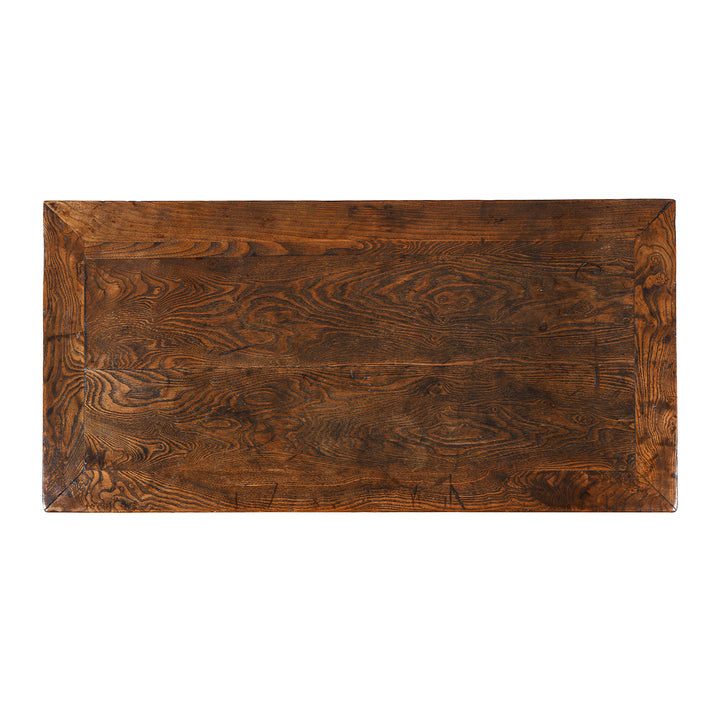 Top Down View Of 19Th Century Tianjin Burr Elm Sideboard With Brass Hardware And Three Drawers | Indigo Antiques