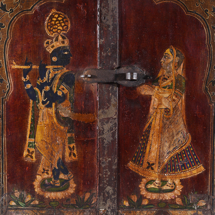 Shutters Detail From Antique Indian Painted Radha Krishna Window Shutter 