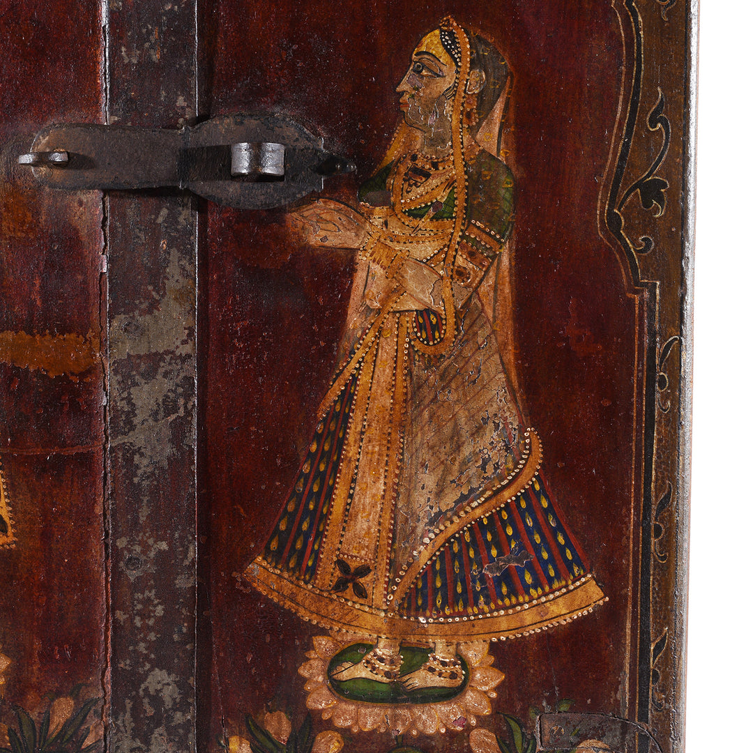 Radha Detail From Antique Indian Painted Radha Krishna Window Shutter 