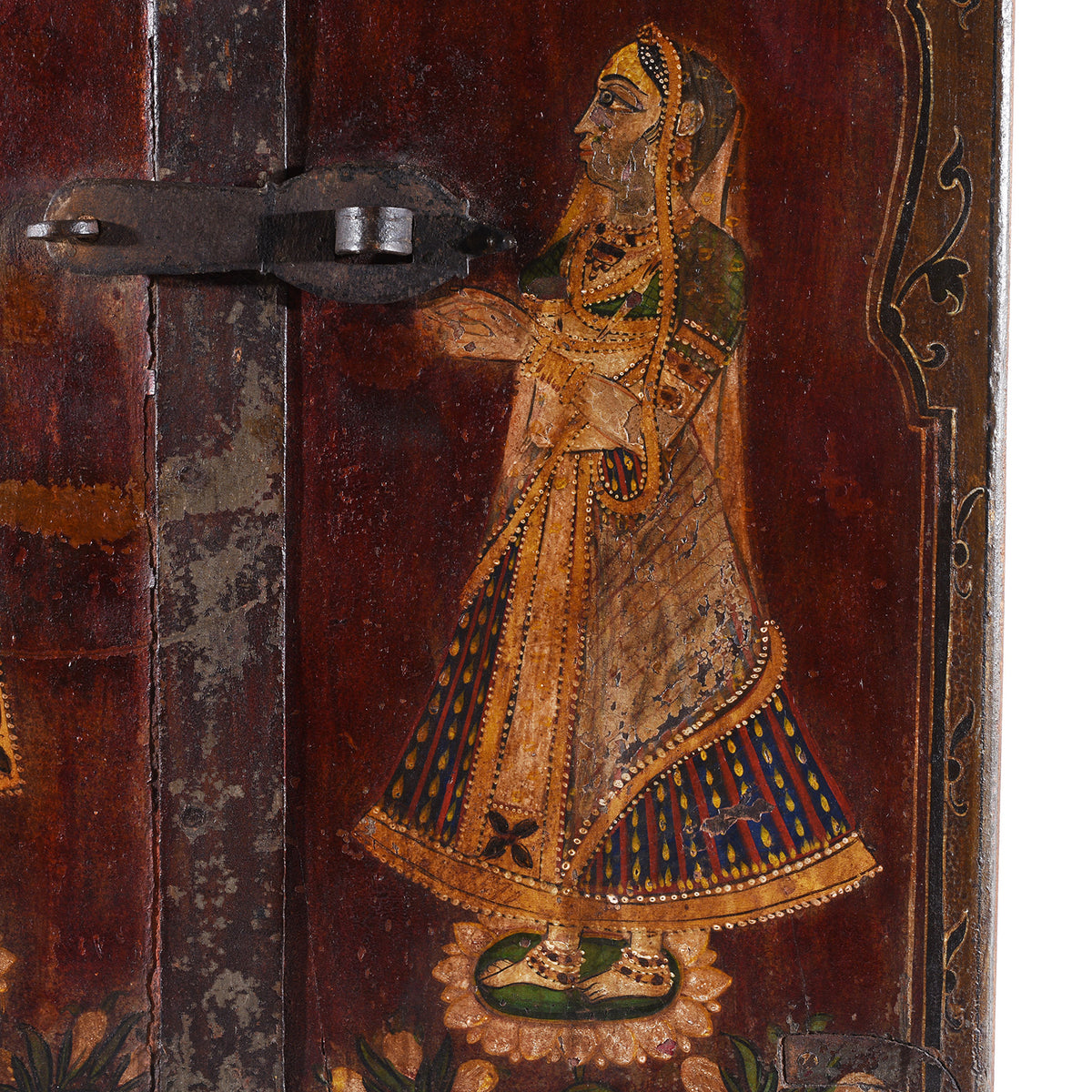 Radha Detail From Antique Indian Painted Radha Krishna Window Shutter 