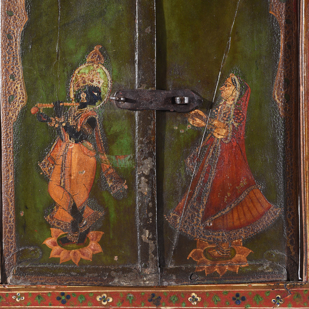 Painting Detail From Antique Indian Painted Window Shutter Depicting Radha & Krishna | Indigo Antiques