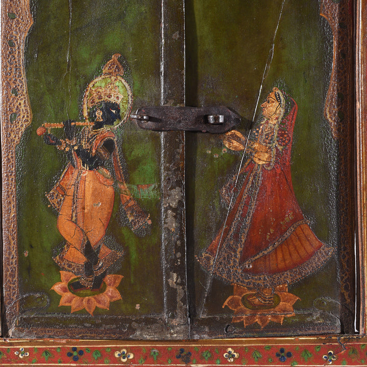 Painting Detail From Antique Indian Painted Window Shutter Depicting Radha & Krishna | Indigo Antiques
