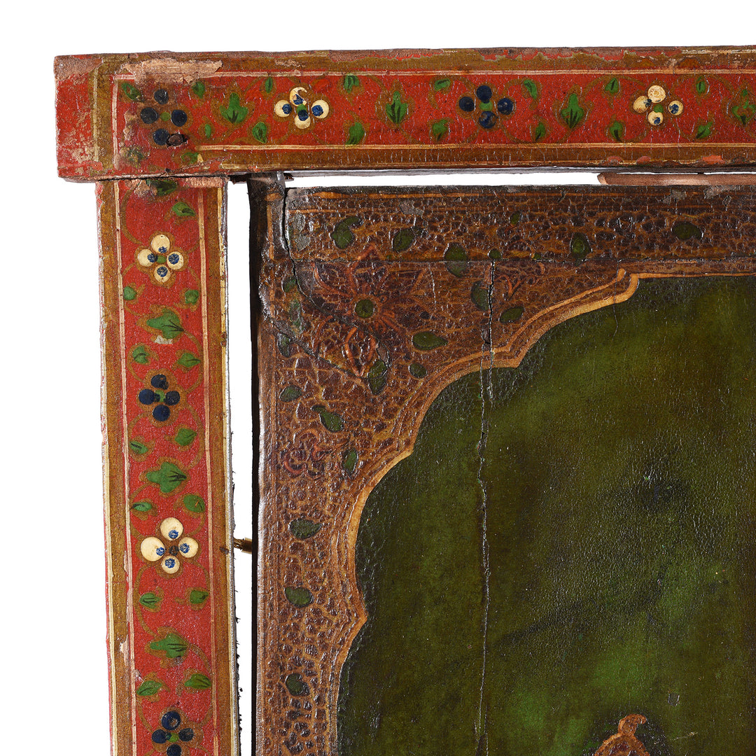 Frame Detail From Antique Indian Painted Window Shutter Depicting Radha & Krishna | Indigo Antiques