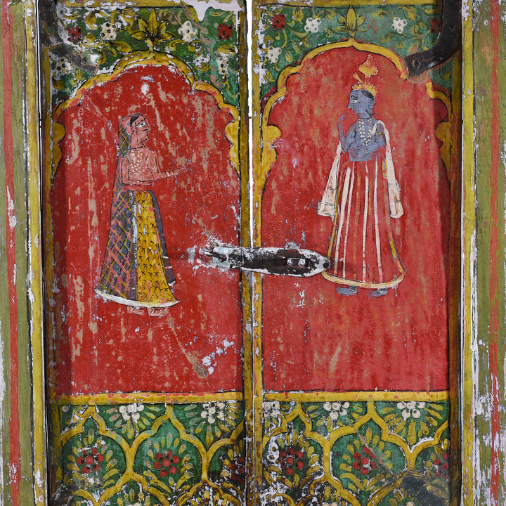 Detail from an Indian Painted Radha Krishna Window Shutter - 19th Century