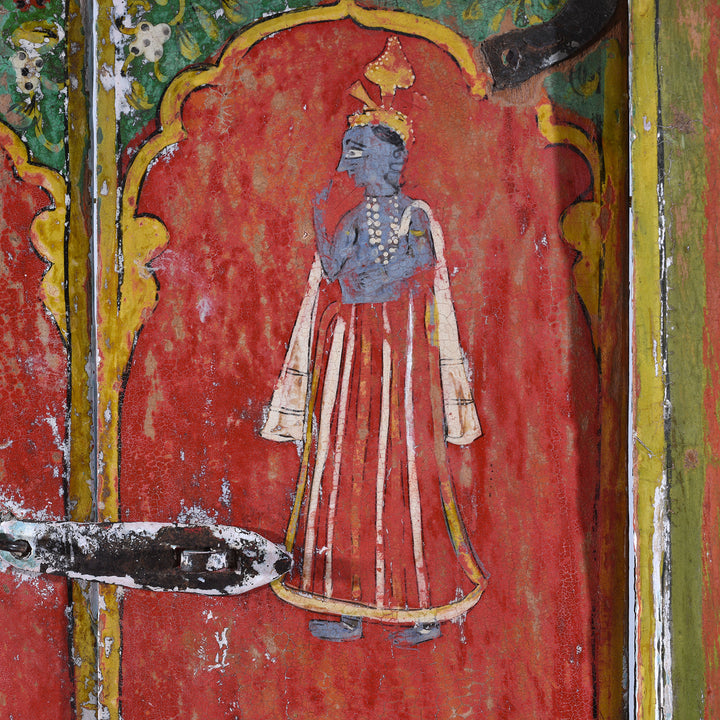Painting detail of Hindu Lord Krishna from a Painted Radha Krishna Window Shutter - 19th Century