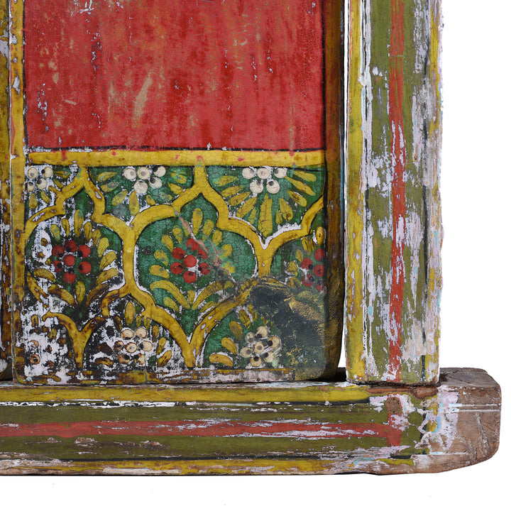 Floral jali detail from a Painted Radha Krishna Window Shutter - 19th Century