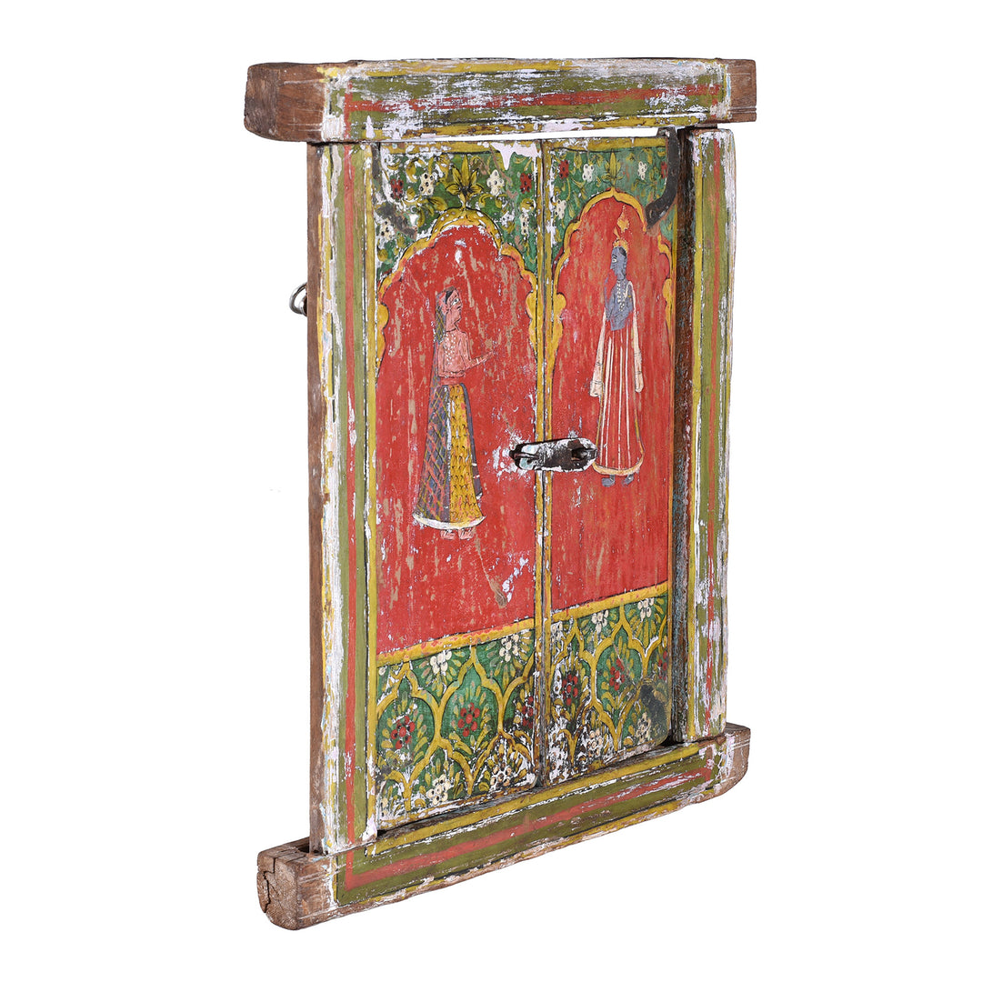 Side detail from Painted Radha Krishna Window Shutter - 19th Century