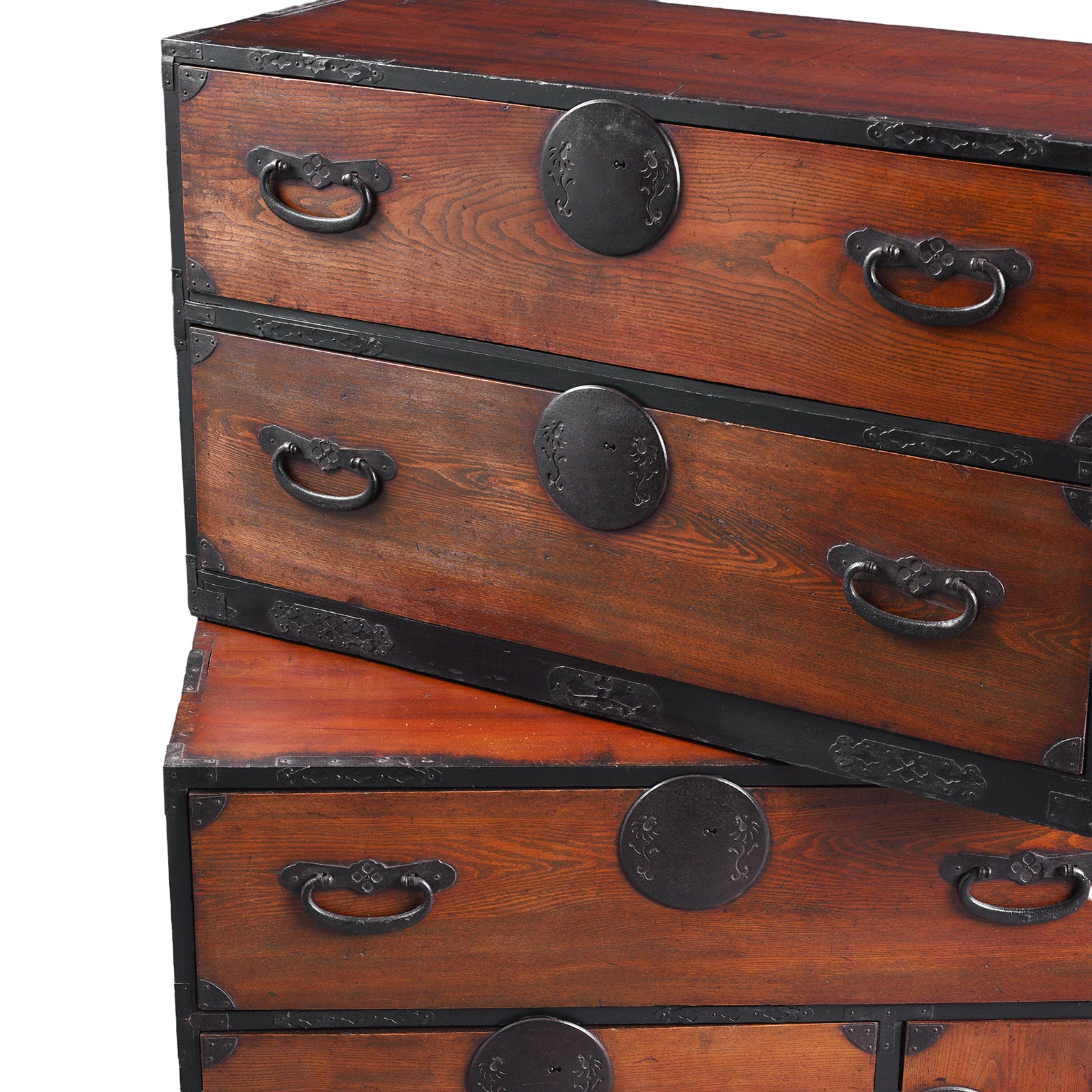 Seperation Detail From Kasane Isho Dansu Edo Period Japanese Chest With Red Elm Drawers And Iron Hardware | Indigo Antiques