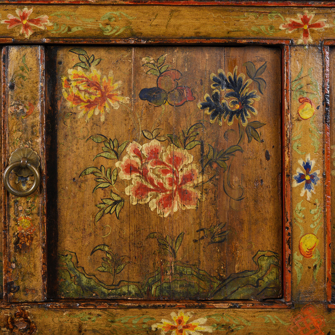 Artwork Detail From Antique Tibetan Altar Cabinet with Original Painting | Indigo Antiques