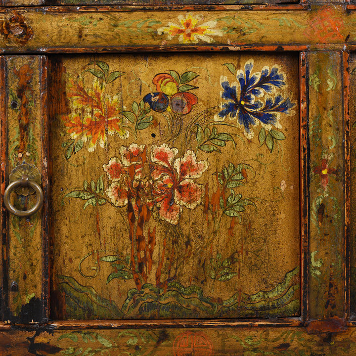 Artwork Detail From Antique Tibetan Altar Cabinet with Original Painting | Indigo Antiques