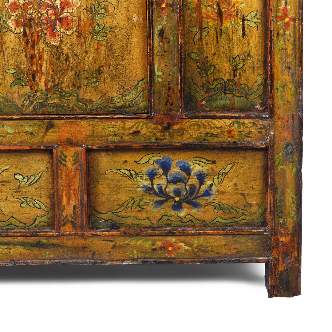 Leg Detail From Antique Tibetan Altar Cabinet with Original Painting | Indigo Antiques