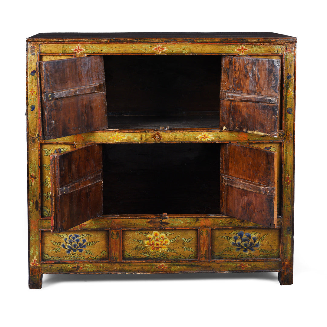 Interior Of Antique Tibetan Altar Cabinet with Original Painting | Indigo Antiques