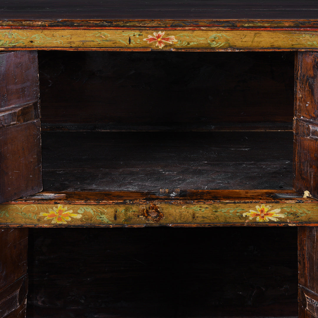 Interior Detail From Antique Tibetan Altar Cabinet with Original Painting | Indigo Antiques