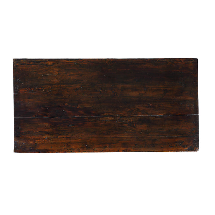 Top Down View Of Antique Tibetan Altar Cabinet with Original Painting | Indigo Antiques