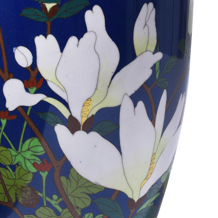 Magnolia Detail From Antique Japanese Cloisonne Vase - Deep Blue - Meiji Period | Indigo Antiques