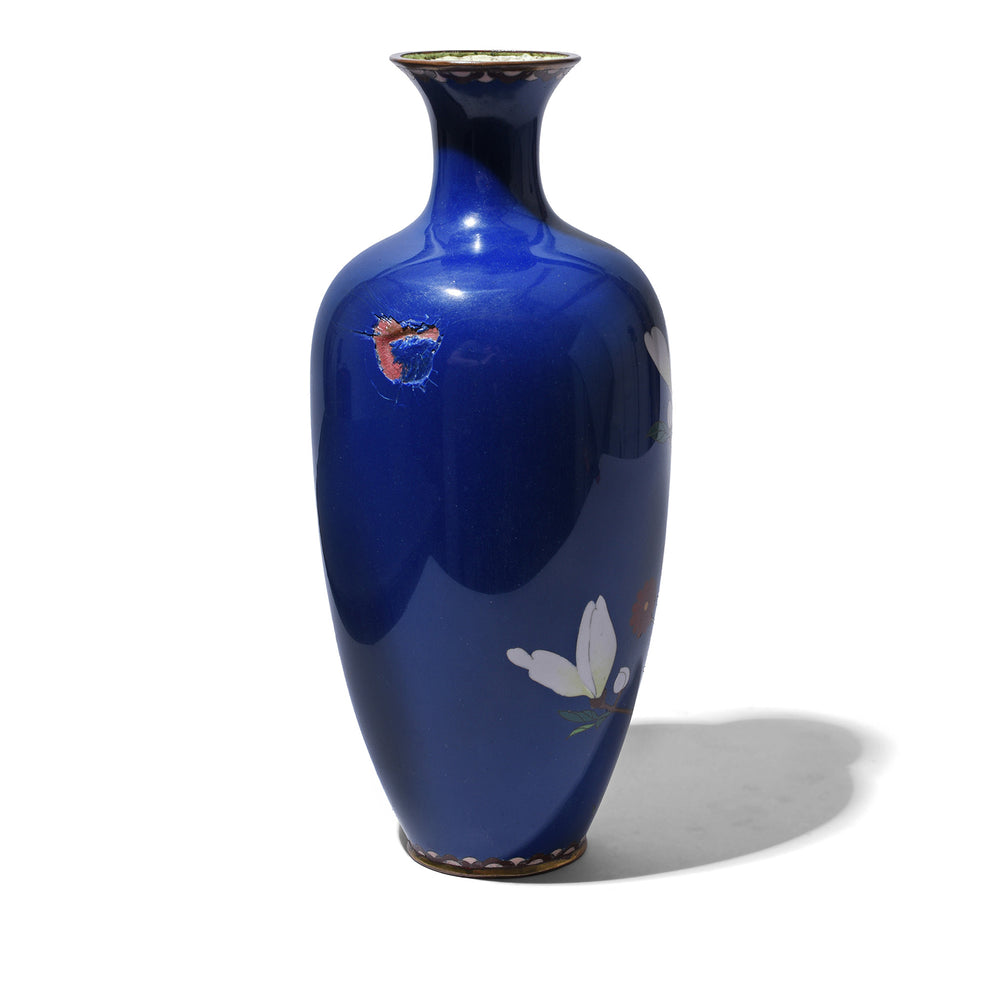 Back Of Antique Japanese Cloisonne Vase - Deep Blue - Meiji Period | Indigo Antiques