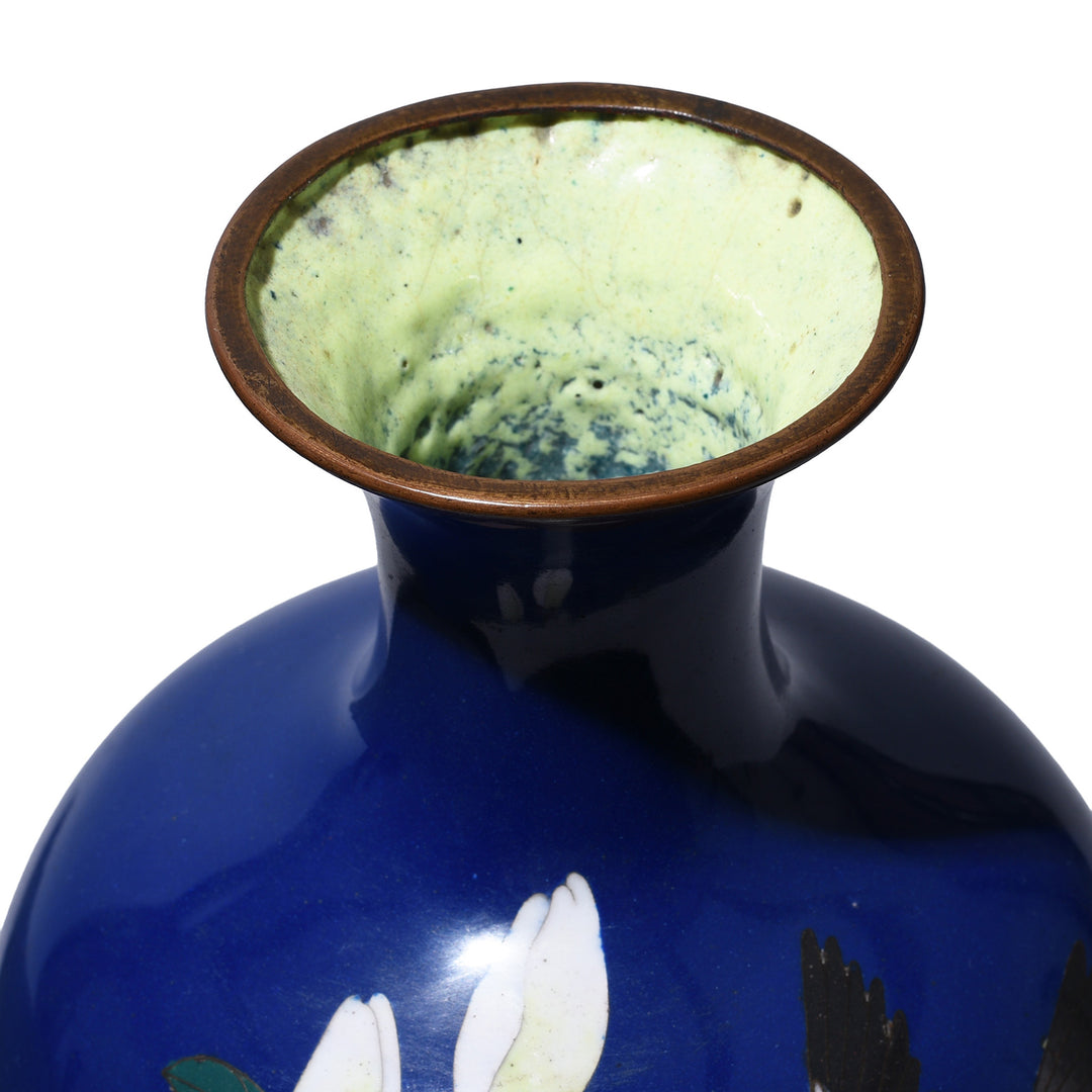 Rim Detail From Antique Japanese Cloisonne Vase - Deep Blue - Meiji Period | Indigo Antiques