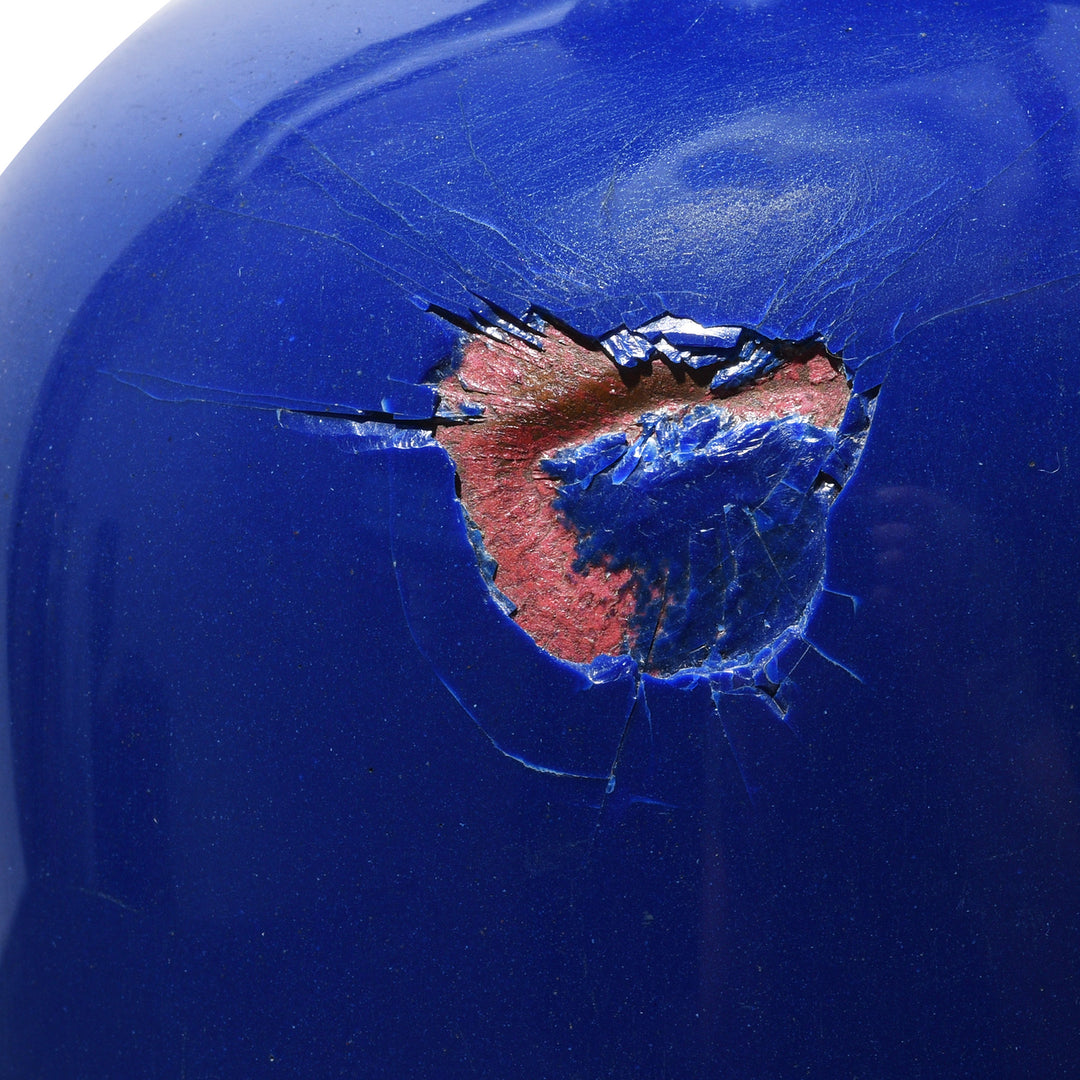 Damage Detail From Antique Japanese Cloisonne Vase - Deep Blue - Meiji Period | Indigo Antiques