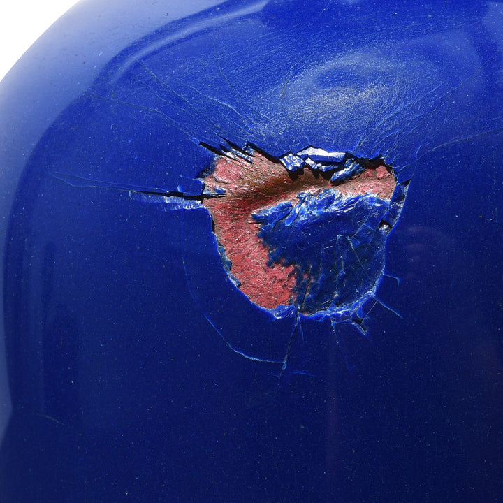 Damage Detail From Antique Japanese Cloisonne Vase - Deep Blue - Meiji Period | Indigo Antiques