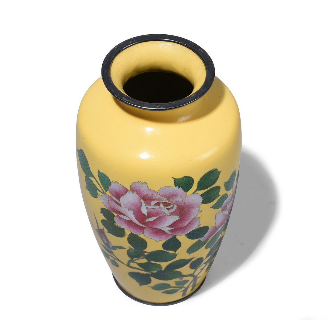 Top Down View Of Antique Japanese Yellow Japanese Cloisonne Vase | Indigo Antiques