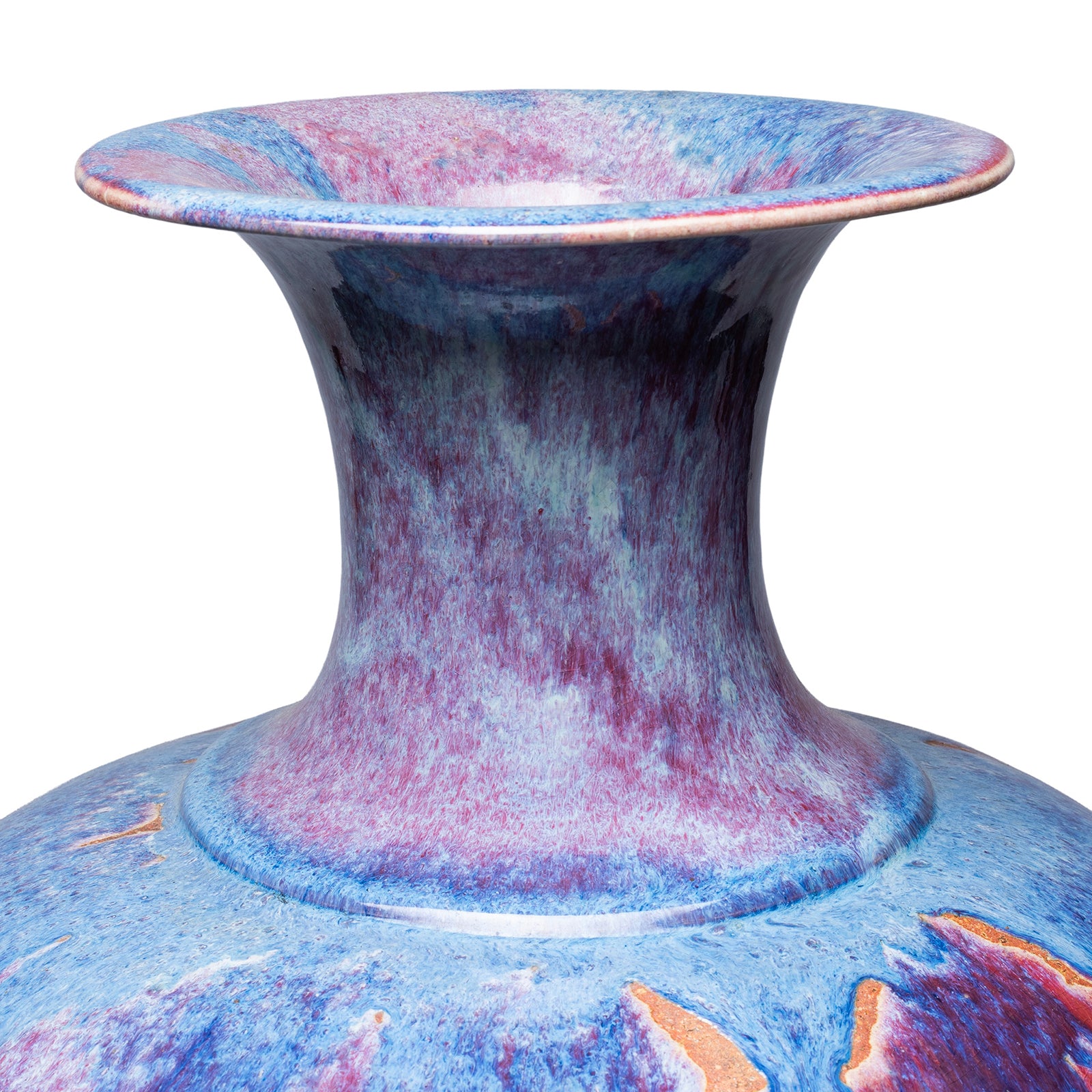 Rim Detail From Late Qing Dynasty Chinese Flambe Glazed Baluster Vase With Red And Blue Drip Glaze