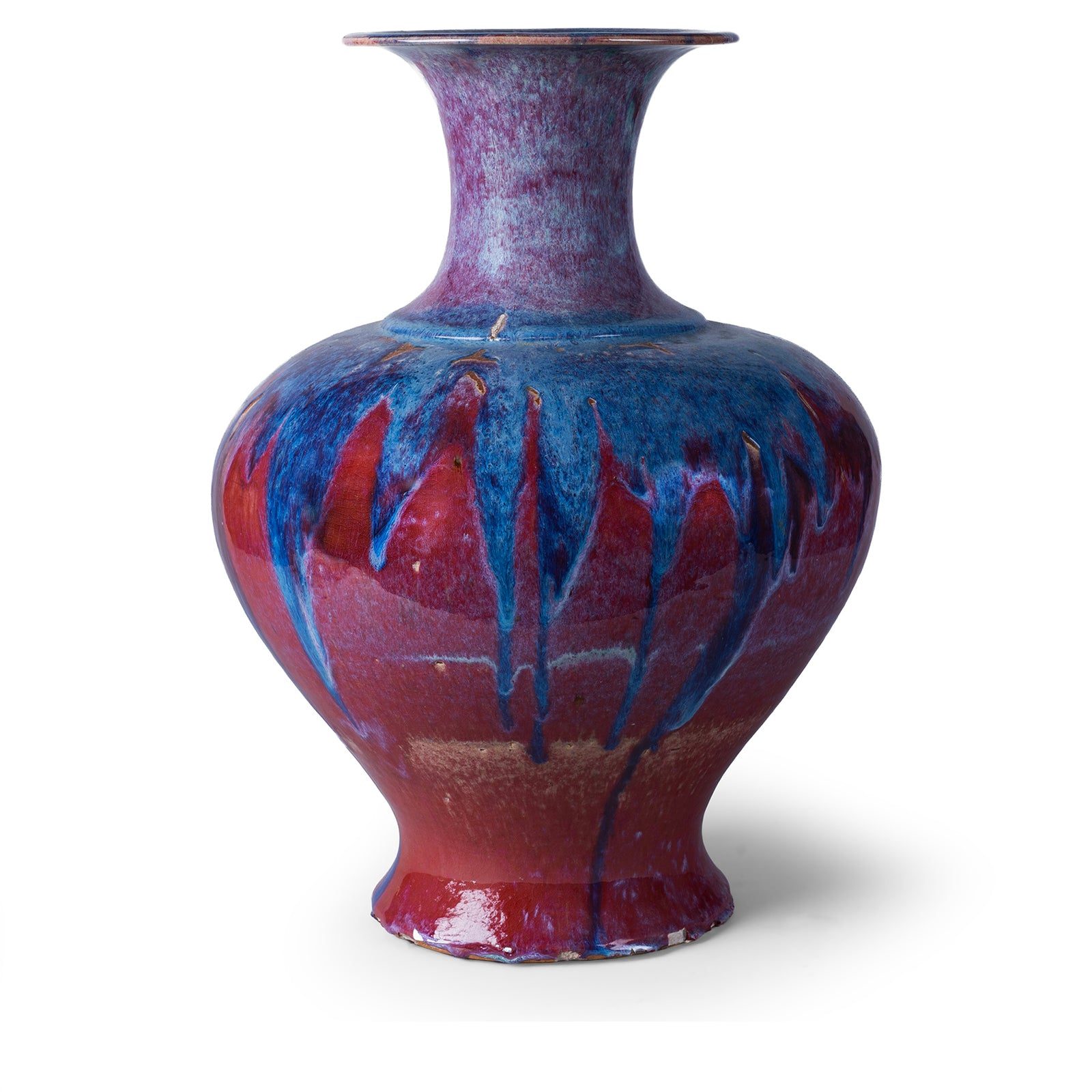 Late Qing Dynasty Chinese Flambe Glazed Baluster Vase With Red And Blue Drip Glaze