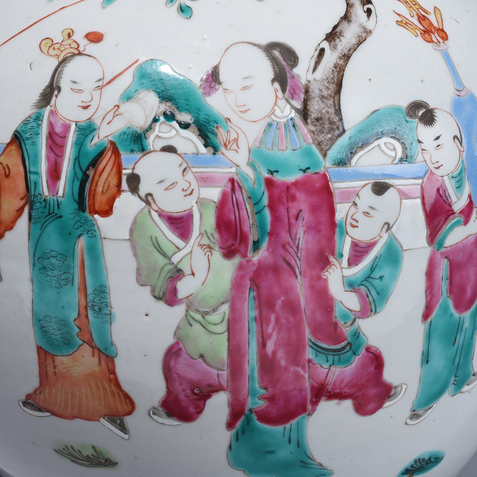 Detail From Chinese Famille Rose Porcelain Ginger Jar And Cover With Hand Painted Figural Garden Scenes Qing Dynasty 19th Century | Indigo Antiques