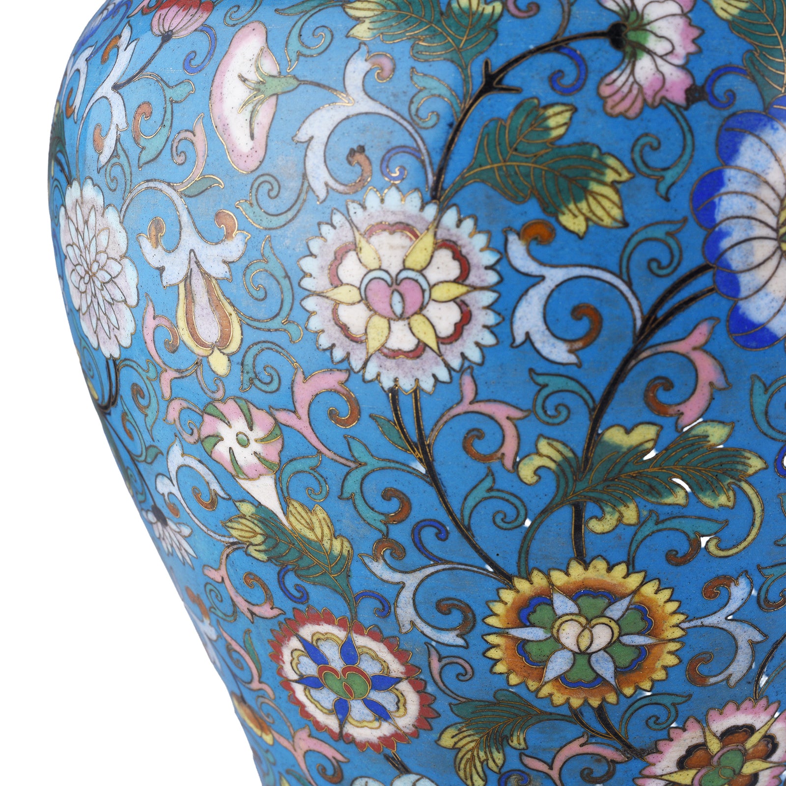 Detailing From Large Chinese Cloisonné Vase Table Lamp With Floral Enamel Decoration And Gilt Base