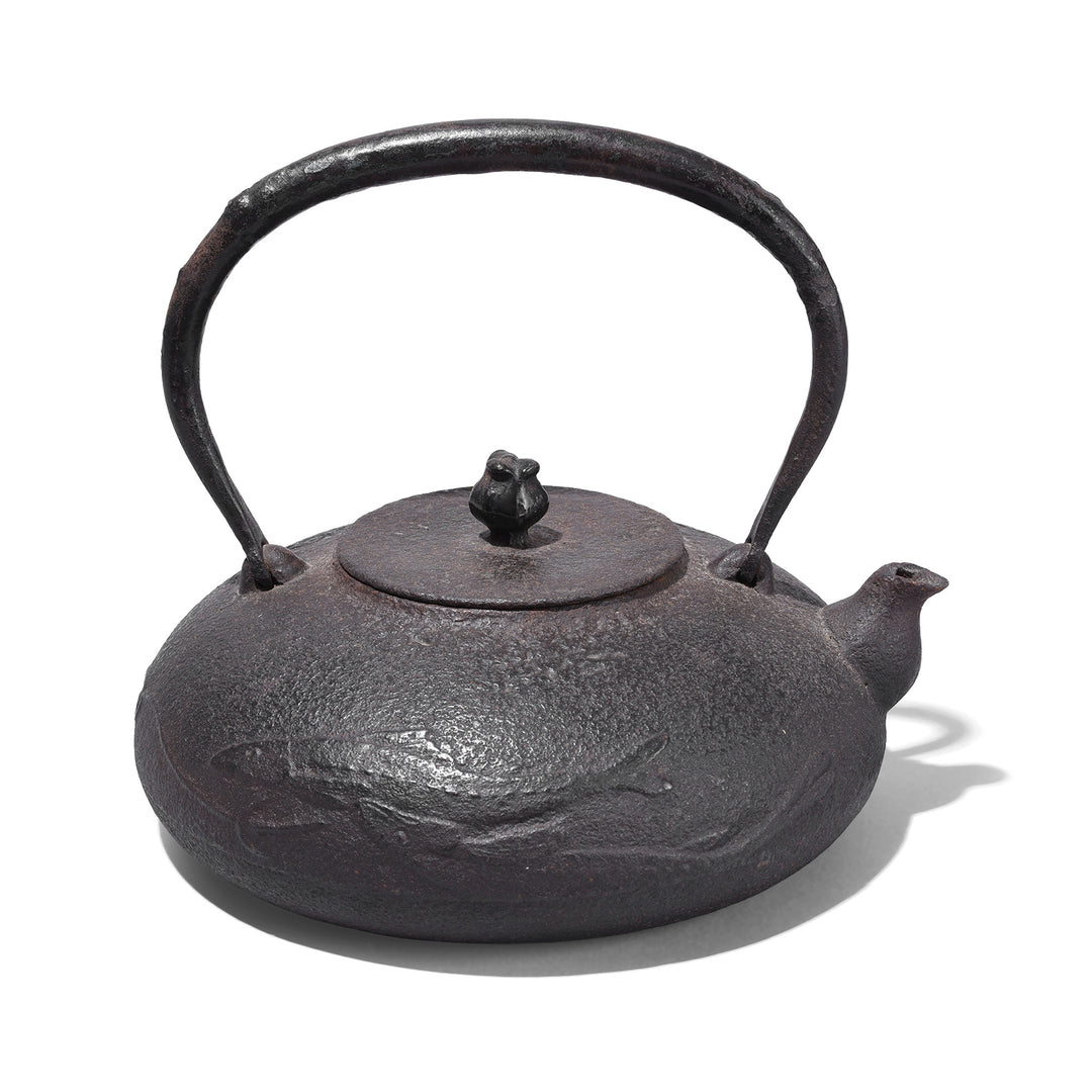 Edo Period Japanese Cast Iron Kettle with Bamboo Mats | Indigo Antiques
