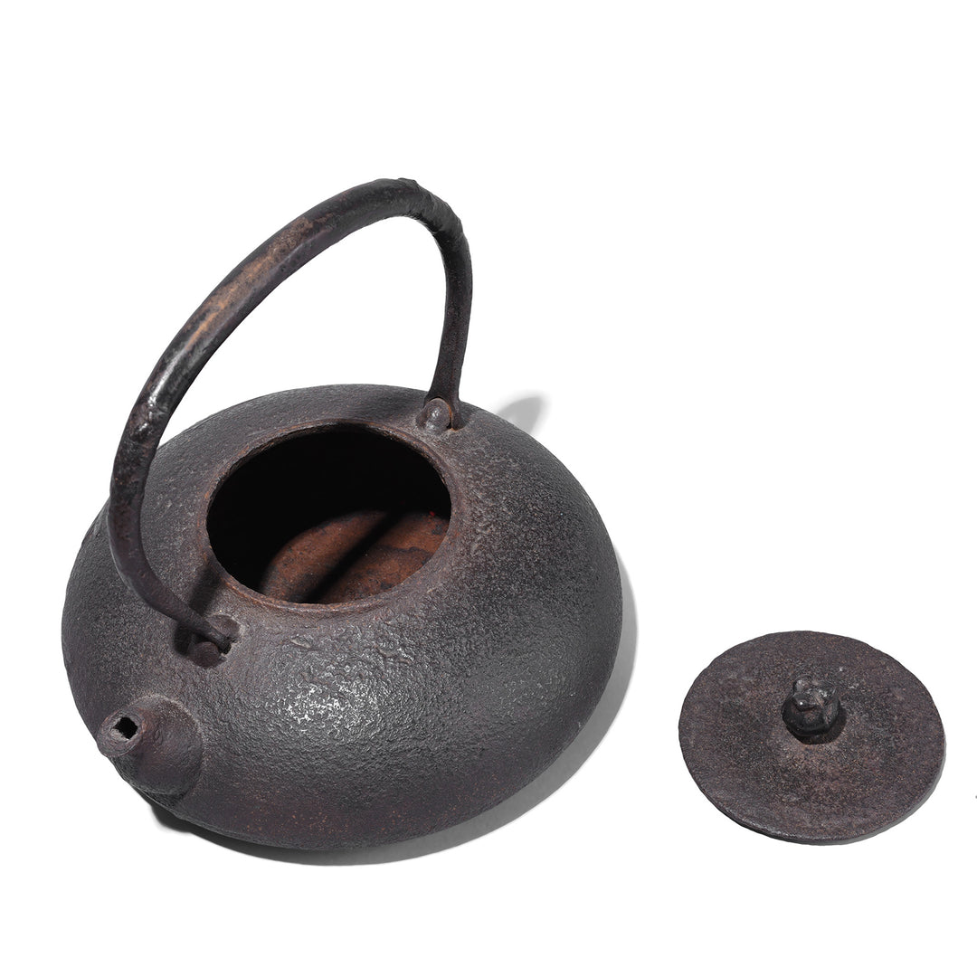 Edo Period Japanese Cast Iron Kettle with Bamboo Mats | Indigo Antiques