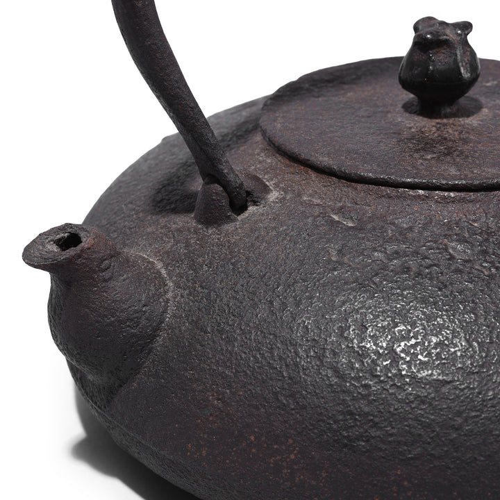 Spout Detail From Edo Period Japanese Cast Iron Kettle with Bamboo Mats | Indigo Antiques