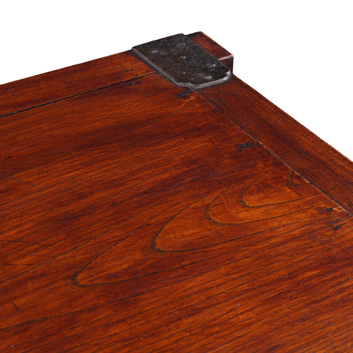 Detail From Top of Japanese Edo Period Yonezawa Kuruma Dansu In Keyaki Wood With Urushi Lacquer Original Ironwork Sliding Doors Hidden Drawers And Wheels | Indigo Antiques