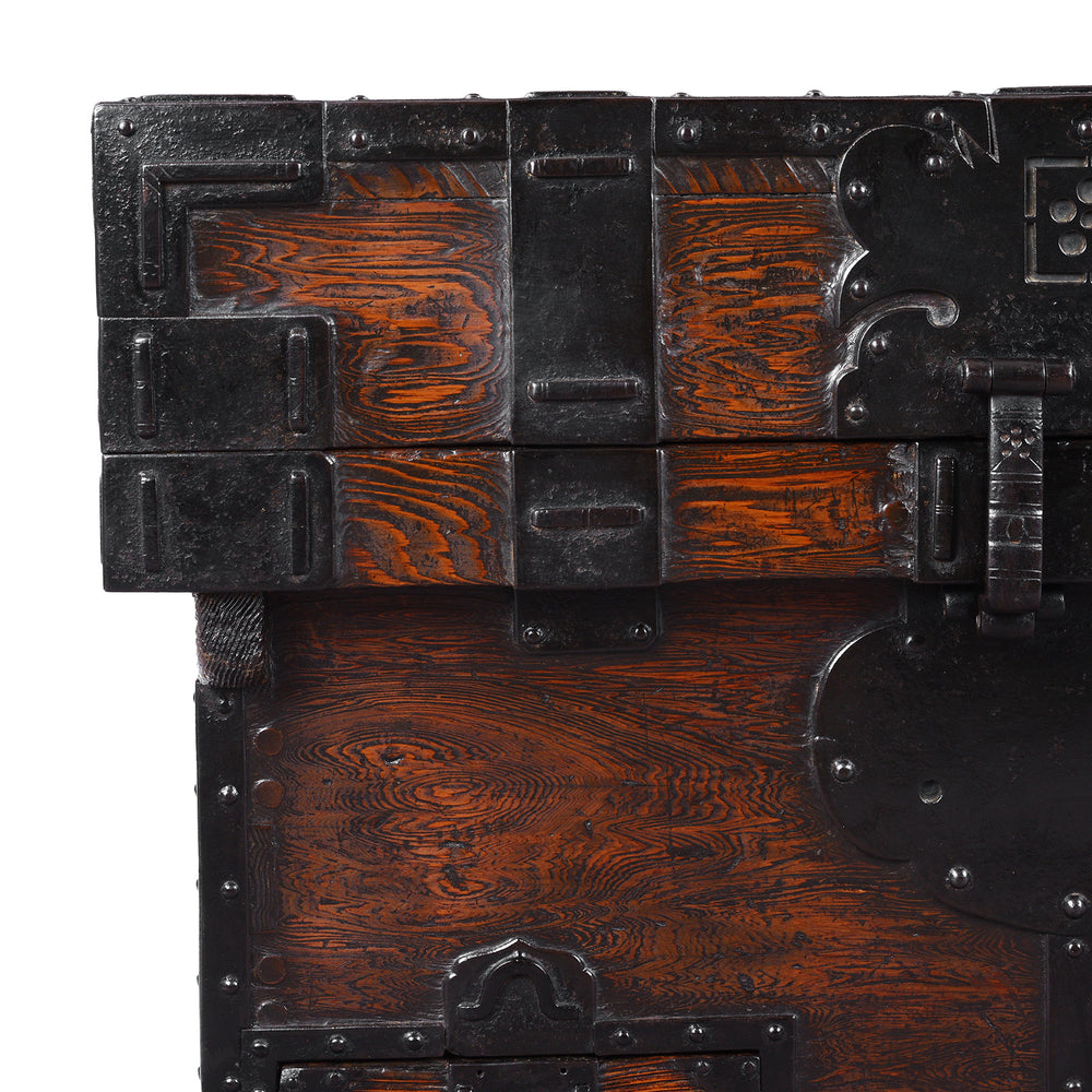 Corner Detail From Antique Japanese Nagamochi Kuruma Chest 