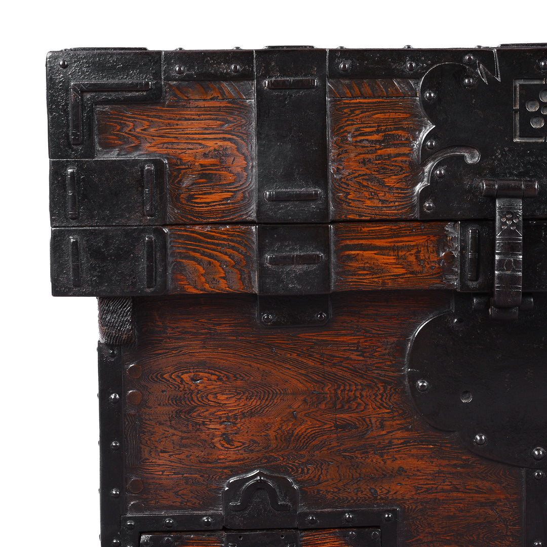 Corner Detail From Antique Japanese Nagamochi Kuruma Chest 