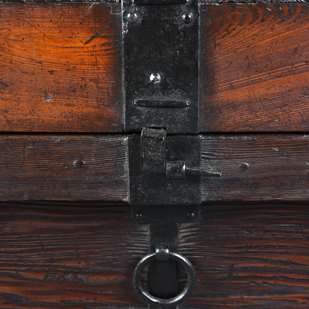 Sliding Hinge Detail From Back Of Lid On Antique Japanese Nagamochi Kuruma Chest 
