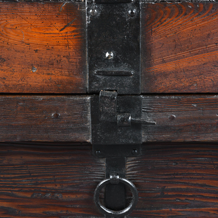 Sliding Hinge Detail From Back Of Lid On Antique Japanese Nagamochi Kuruma Chest 