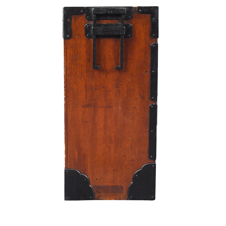 Side View Of Japanese Edo Period Katana Dansu Sword Chest In Cryptomeria With Three Long Drawers Hand Forged Iron Fittings And Side Carrying Handles | Indigo Antiques