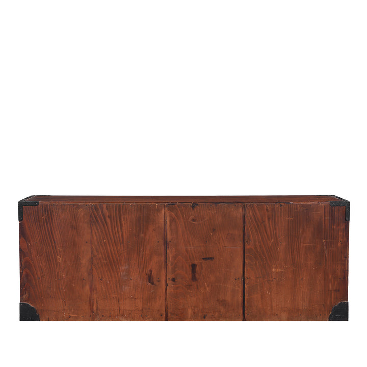 Back Of Japanese Edo Period Katana Dansu Sword Chest In Cryptomeria With Three Long Drawers Hand Forged Iron Fittings And Side Carrying Handles | Indigo Antiques