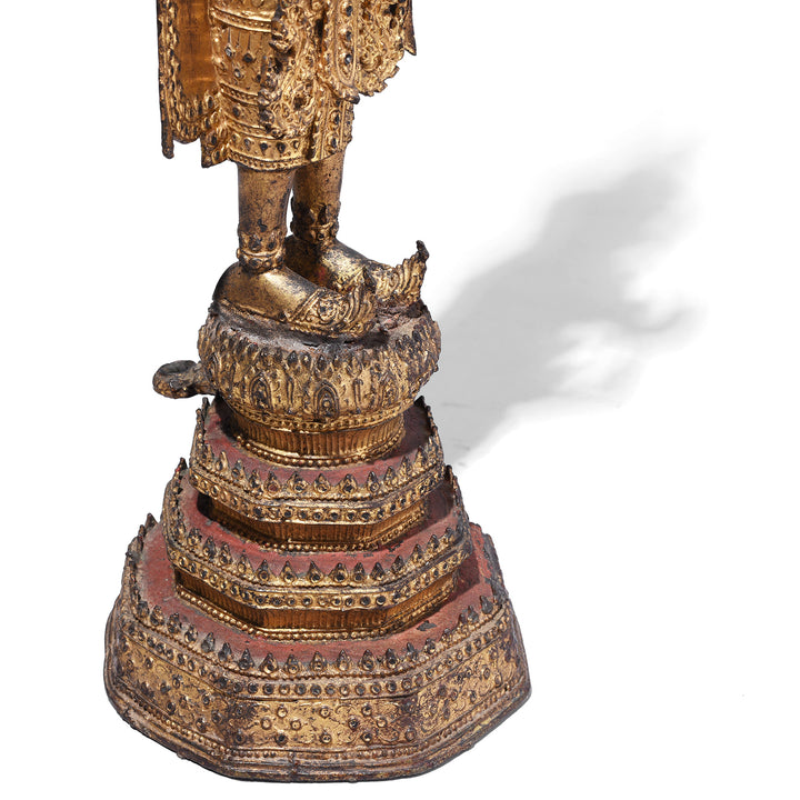 Feet Detail From 19th Century Thai Gilt Bronze Buddha Figure From Rattanakosin Period Standing On Tiered Base