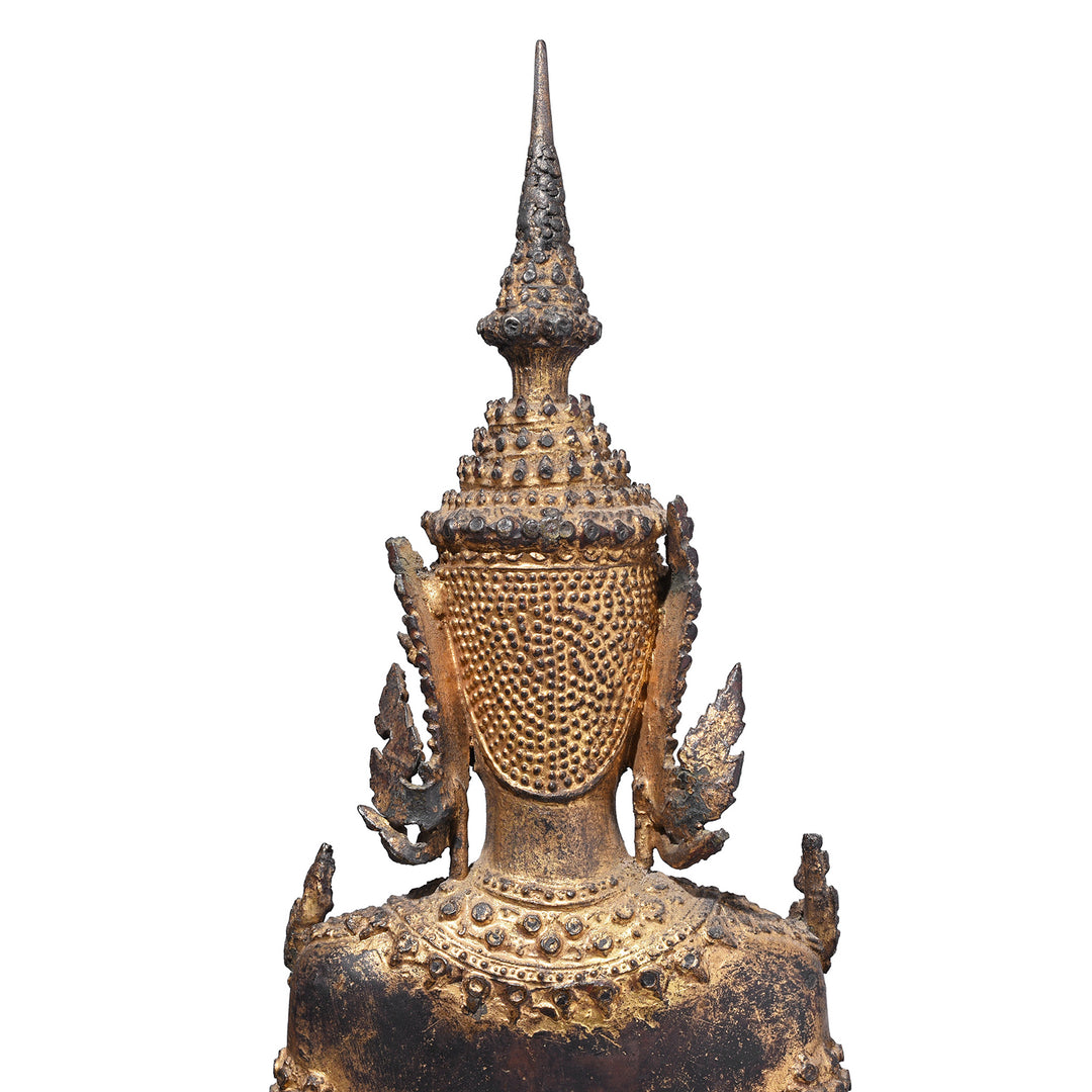 Back Of Head Detail From 19th Century Thai Gilt Bronze Buddha Figure From Rattanakosin Period Standing On Tiered Base