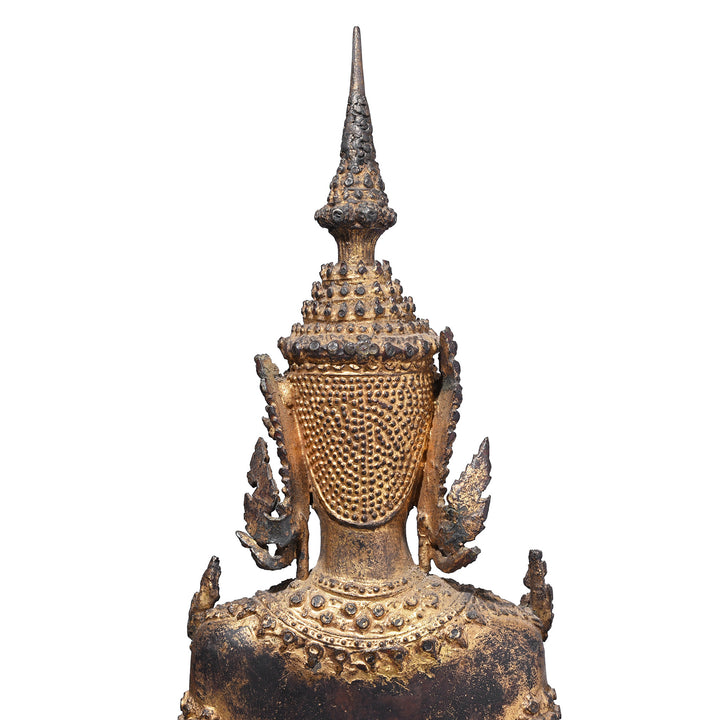 Back Of Head Detail From 19th Century Thai Gilt Bronze Buddha Figure From Rattanakosin Period Standing On Tiered Base