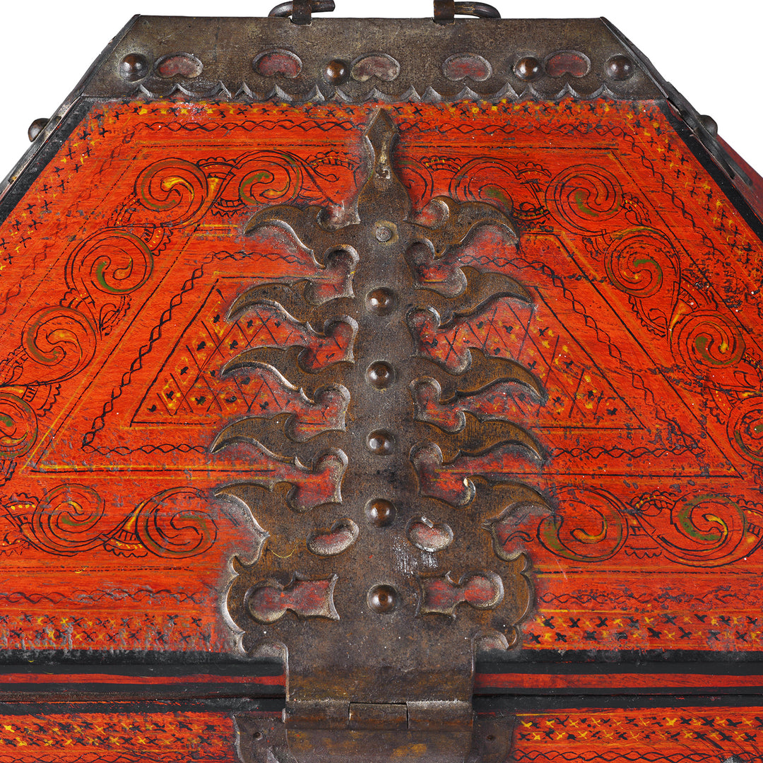 Clasp Detail From Antique Kerala Nettoor Petti Malabar Wedding Box With Hand Painted Decoration And Forged Iron Mounts Circa 19th Century | Indigo Antiques