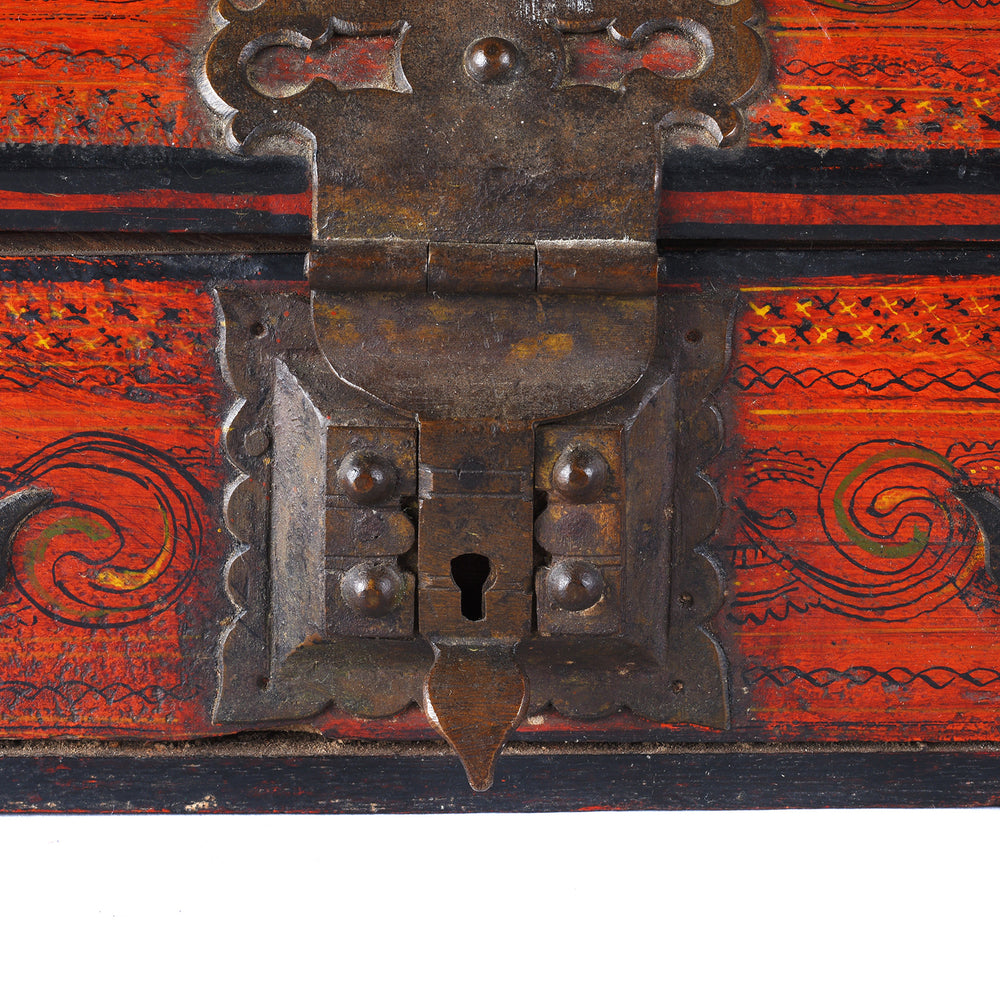 Lock Detail From Antique Kerala Nettoor Petti Malabar Wedding Box With Hand Painted Decoration And Forged Iron Mounts Circa 19th Century | Indigo Antiques