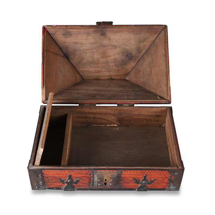 Interior Of Antique Kerala Nettoor Petti Malabar Wedding Box With Hand Painted Decoration And Forged Iron Mounts Circa 19th Century | Indigo Antiques