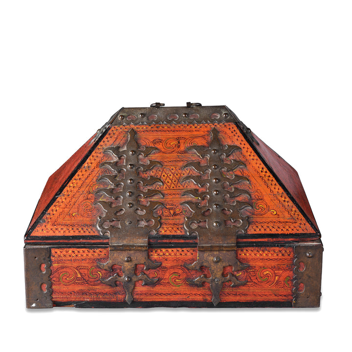 Back Of Antique Kerala Nettoor Petti Malabar Wedding Box With Hand Painted Decoration And Forged Iron Mounts Circa 19th Century | Indigo Antiques