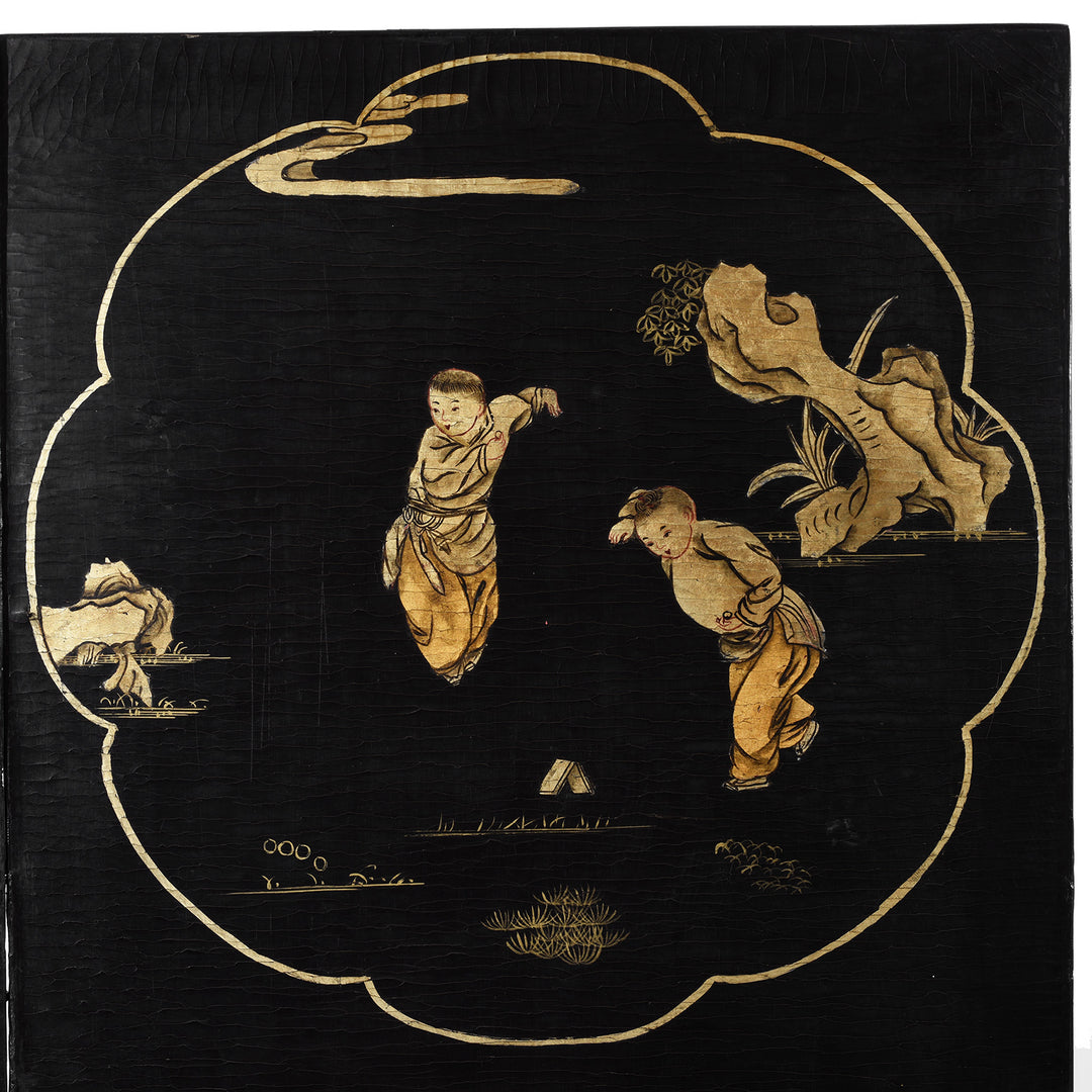 Artwork Detail From Antique Chinese Export Black & Gilt Lacquer Screen | Indigo Antiques